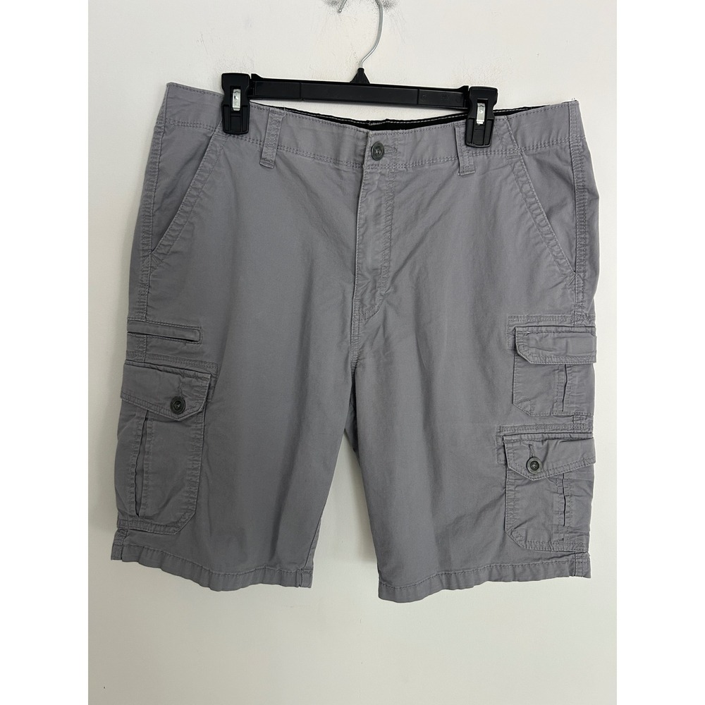 Iron Flex Mens Gray Cotton Blend Stretch Cargo Shorts Size 36 Utility Casual